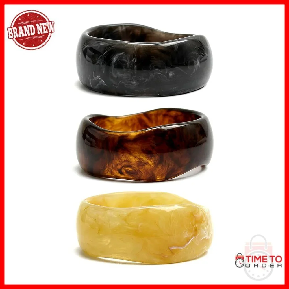 Chunky Resin Bangle Bracelet Set, Stackable Wide Bangles for Women
